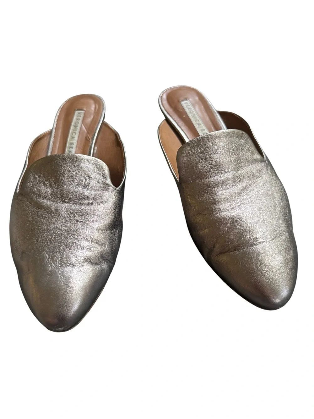 Veronica Beard Gold Metallic Leather Mules 38.5